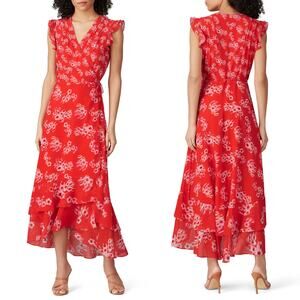 All Saints Dress Womens Size 10 Red Dela Jasmine Floral Wrap Maxi Tiered Boho